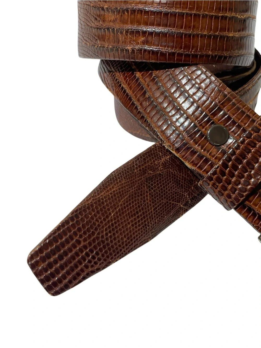 VINTAGE GENUINE LIZARD Brown Men's Sz 34 Western Belt Leather Southwestern